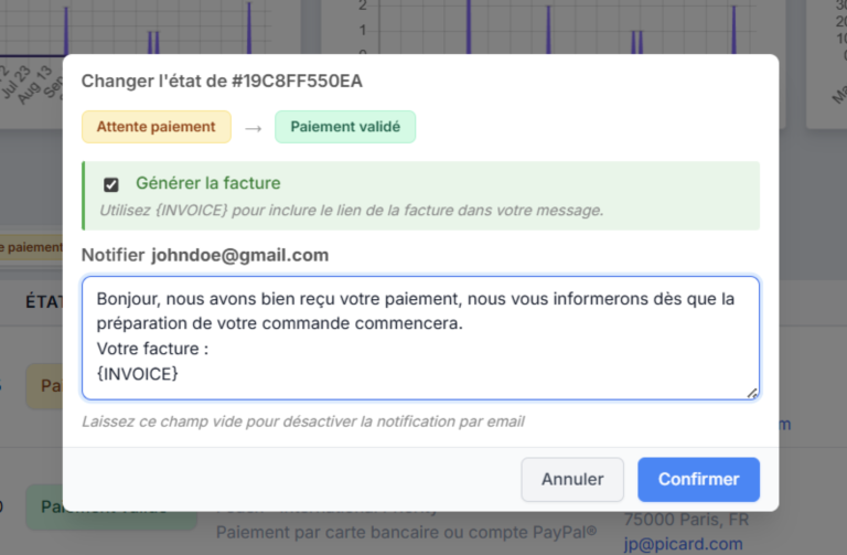changement d'état d'une commande e-commerce